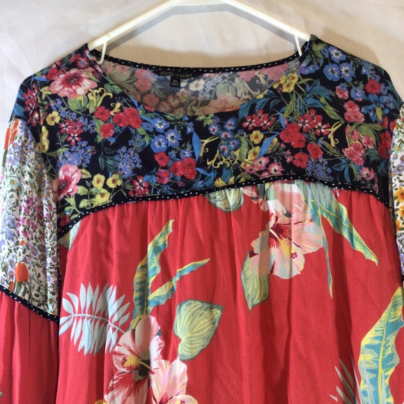 John Mark women’s size XL tunic top patchwork print 3/4 sleeves artsy flowy - Picture 4 of 7